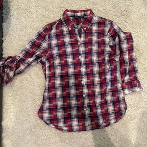 Tommy Hilfiger red blue and white button down business casual shirt